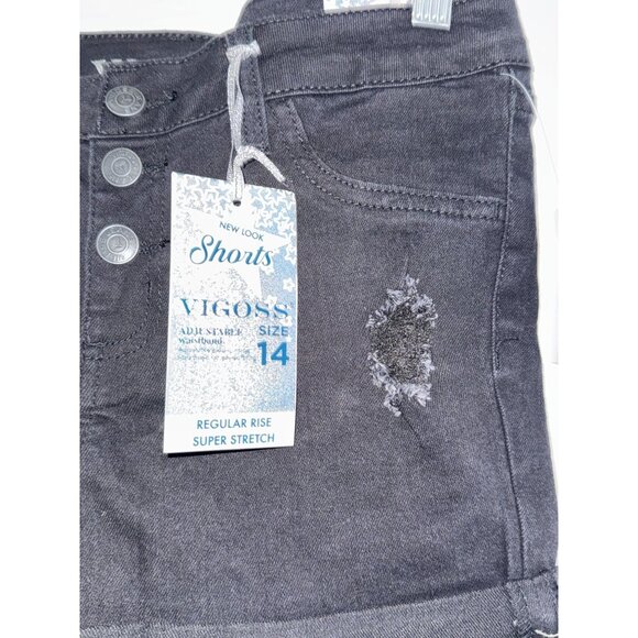 Vigoss Girls Size 14 Black Denim Shorts Super Soft & Stretchy Regular Rise Adjus - Picture 6 of 8